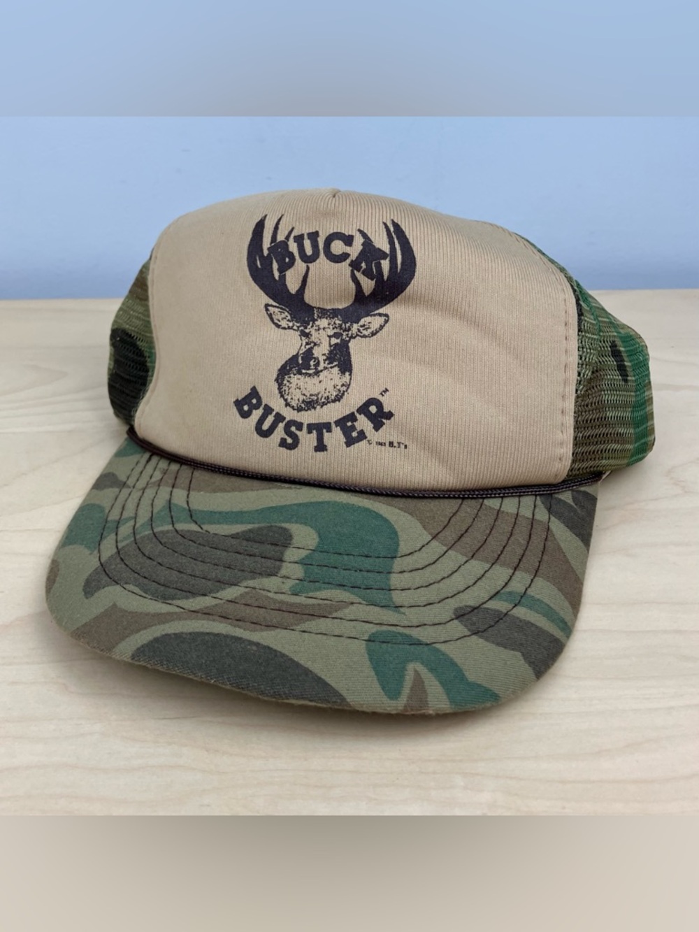 Vintage Buck Buster Mesh Back Snapback Trucker Hat Camouflage Hunting Cap